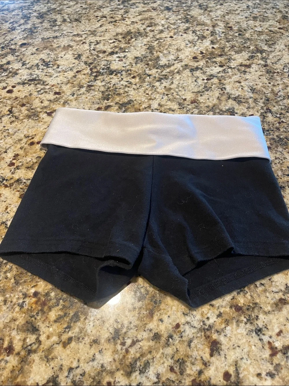 Black Athletic Fold-Over Waistband Shorts with Light Gray Band